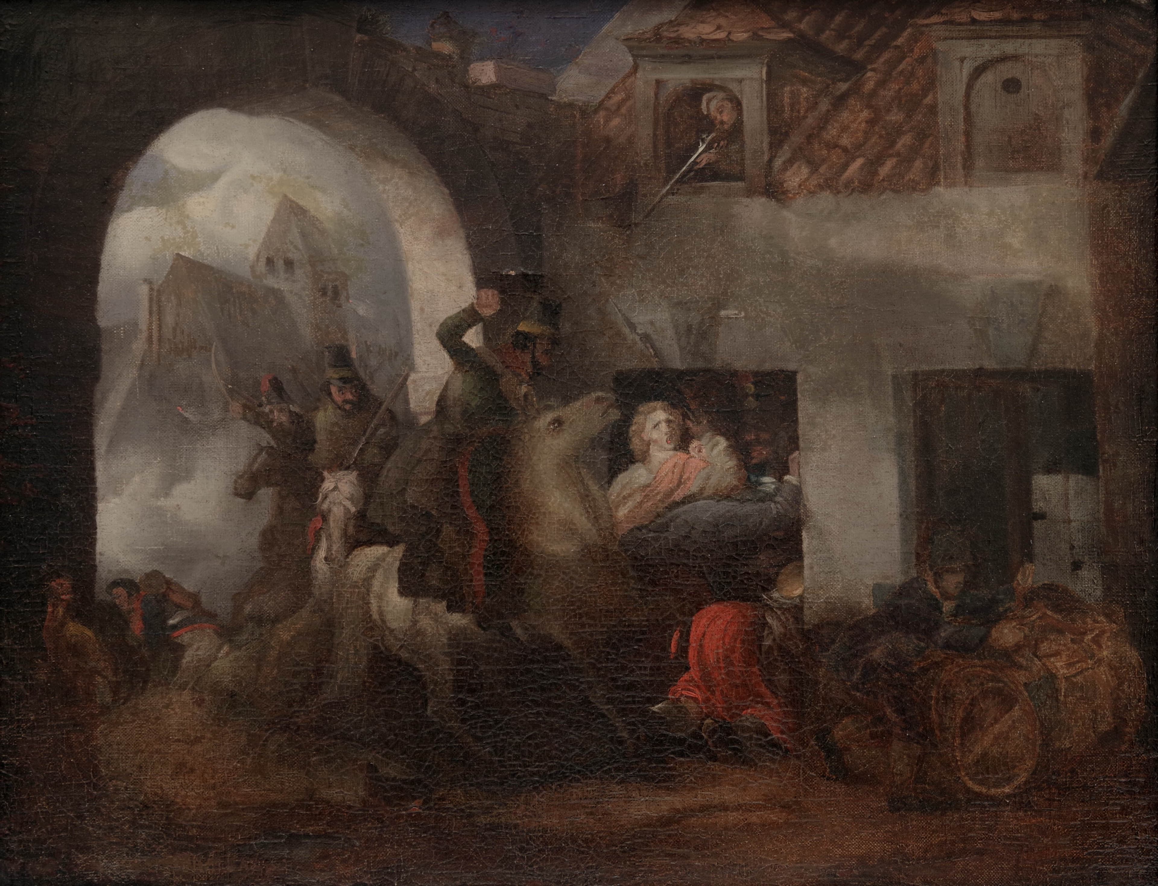 Pruští husaři útočí na francouzskou vesnici, Peter Heinrich Lambert von Hess (studie) — 2