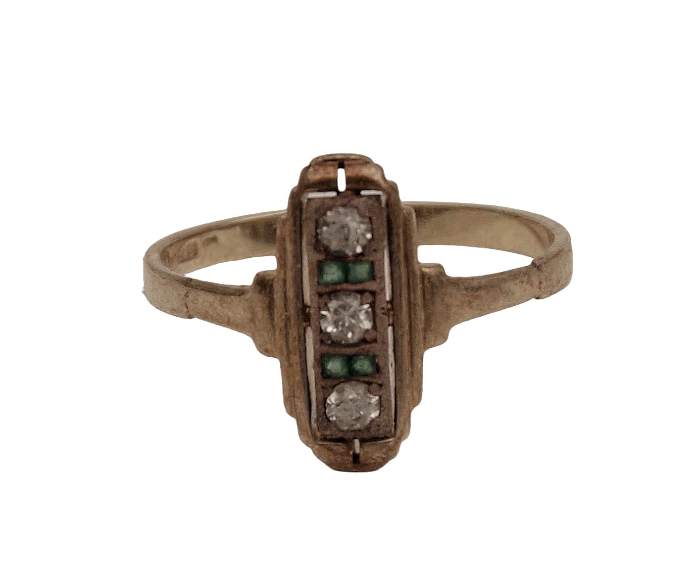 Prsten s brilianty a smaragdy, art deco — 2