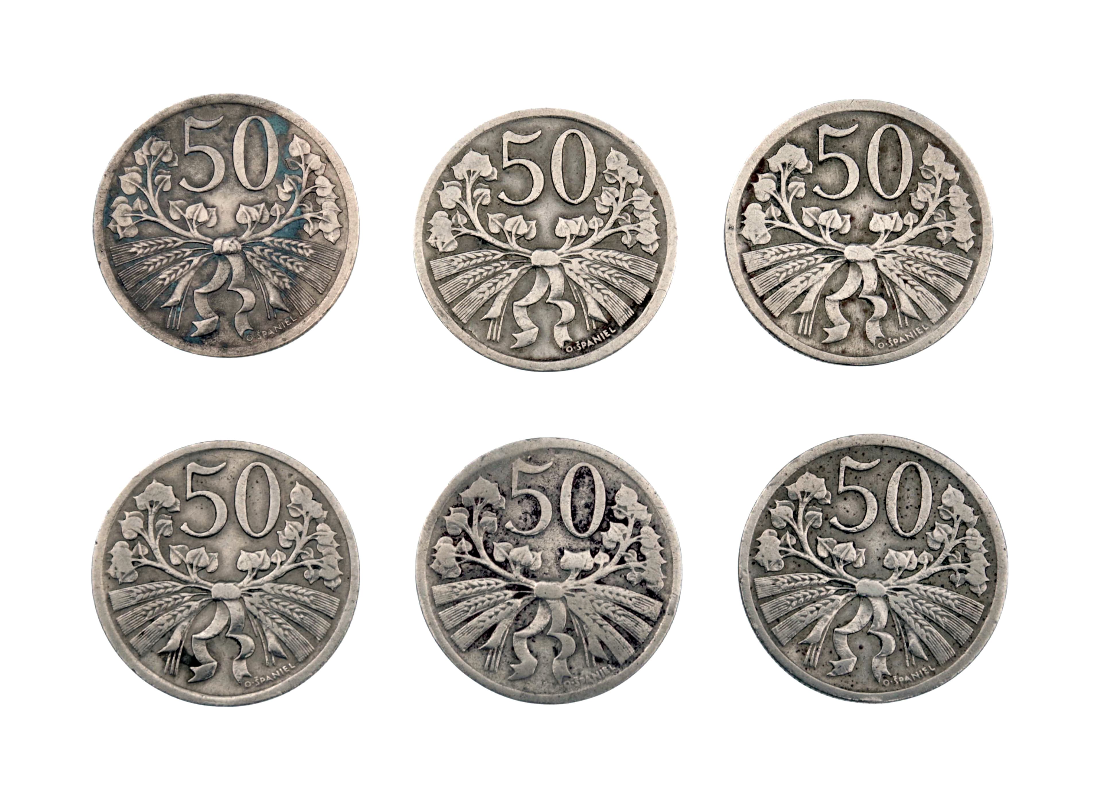 Čekoslovensko 1. republika - 50 haléř - vzácnější ročníky a stavy