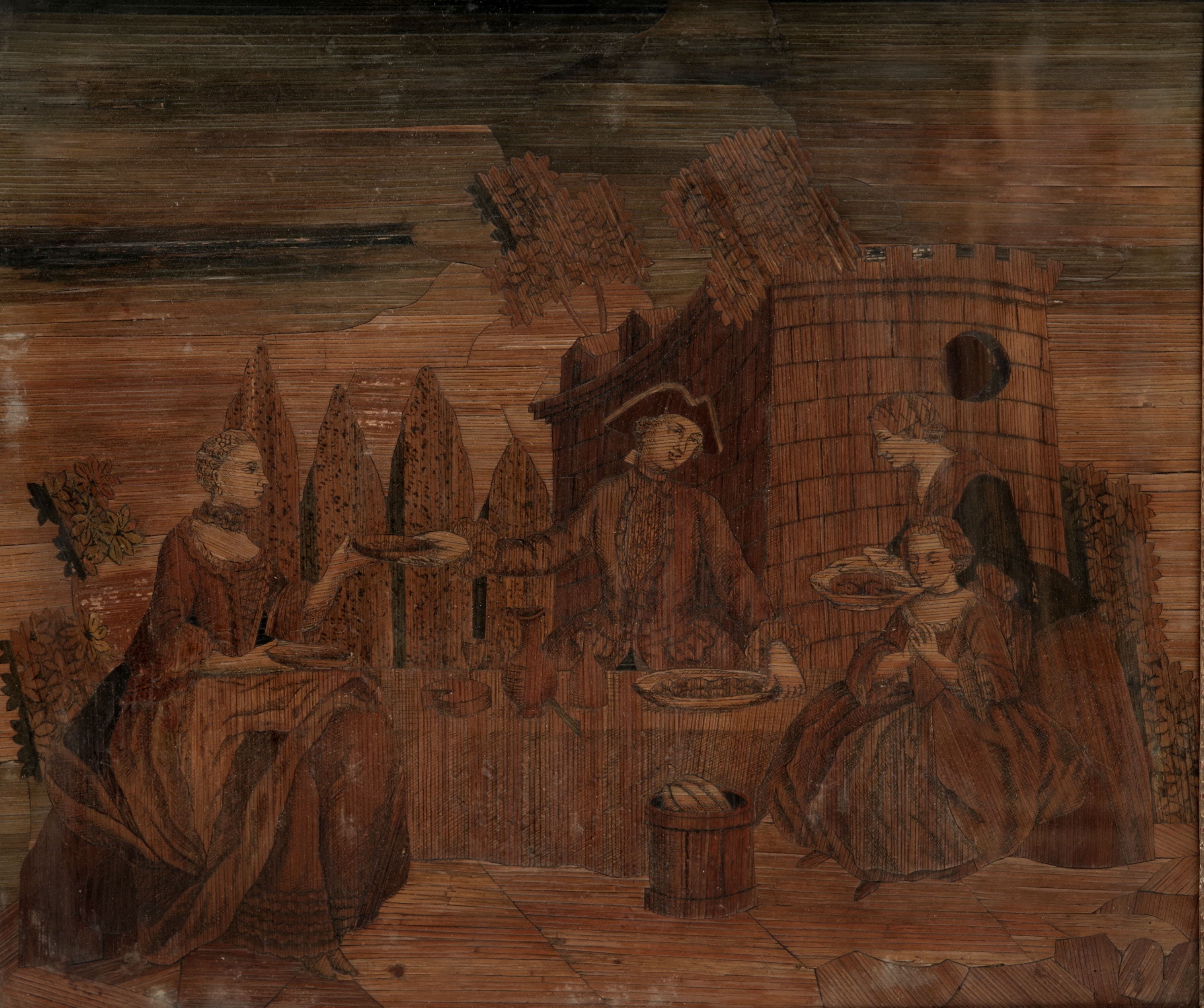 Galantní figurální výjev zhotovený technikou "marqueterie de paille" — 2