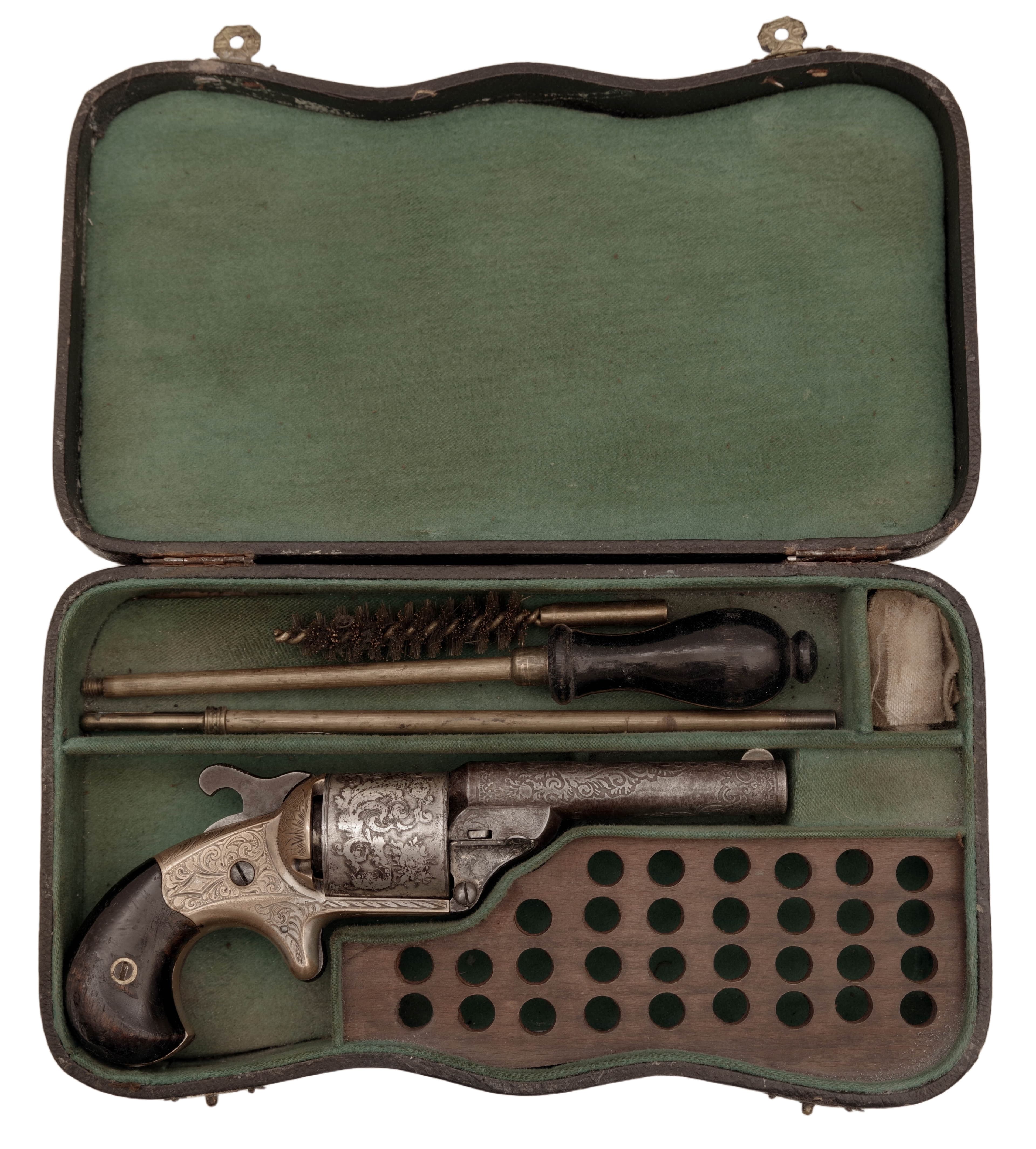 Leptaný a rytý revolver na bradavkový náboj v kazetě, Moore's Patent Firearms Co.