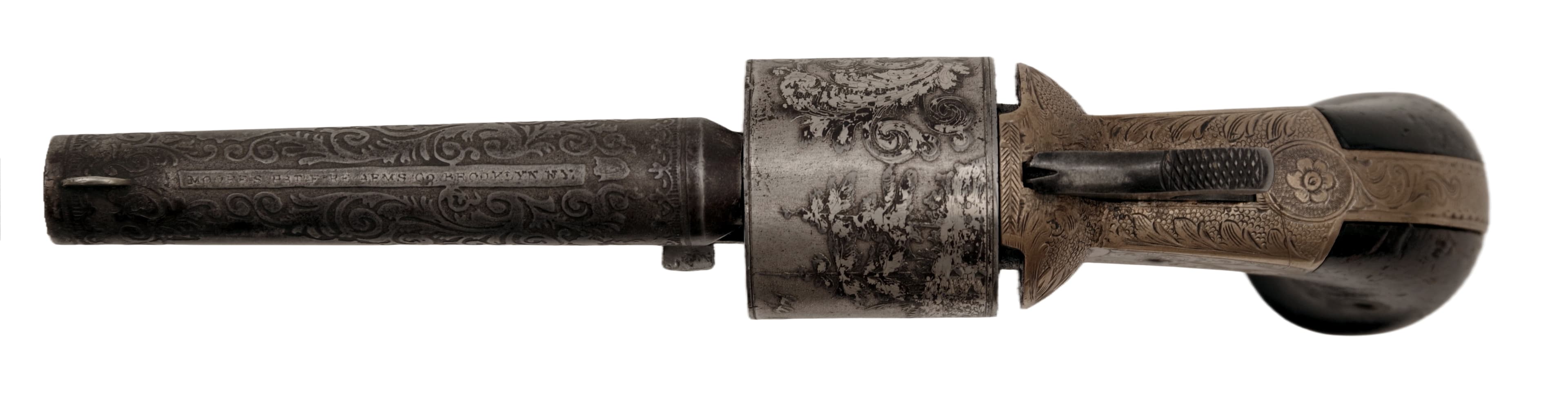 Leptaný a rytý revolver na bradavkový náboj v kazetě, Moore's Patent Firearms Co. — 6