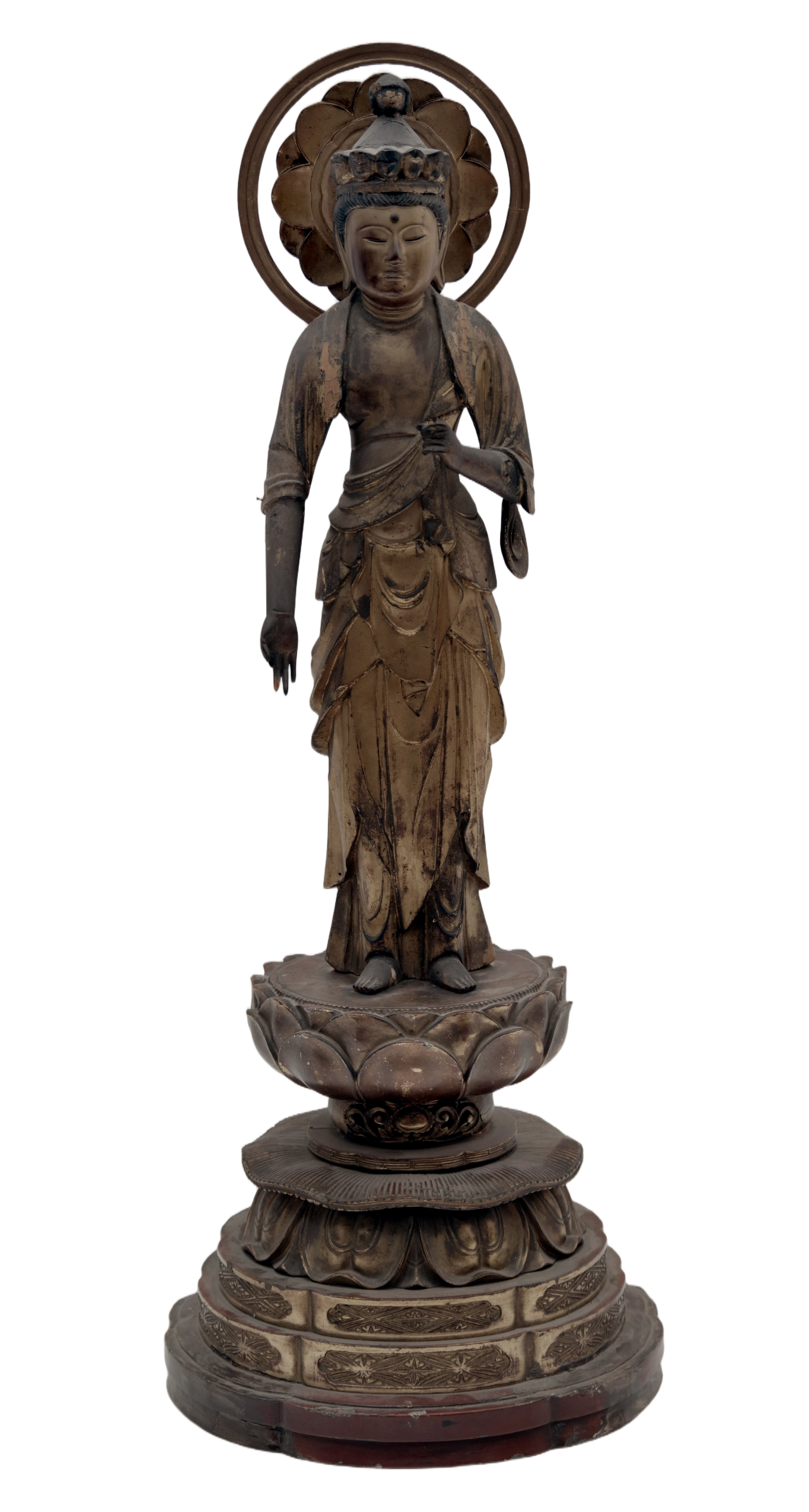 Jemně vyřezávaná dřevěná socha Jūichimen Kannon (Avalokiteshvary) — 2