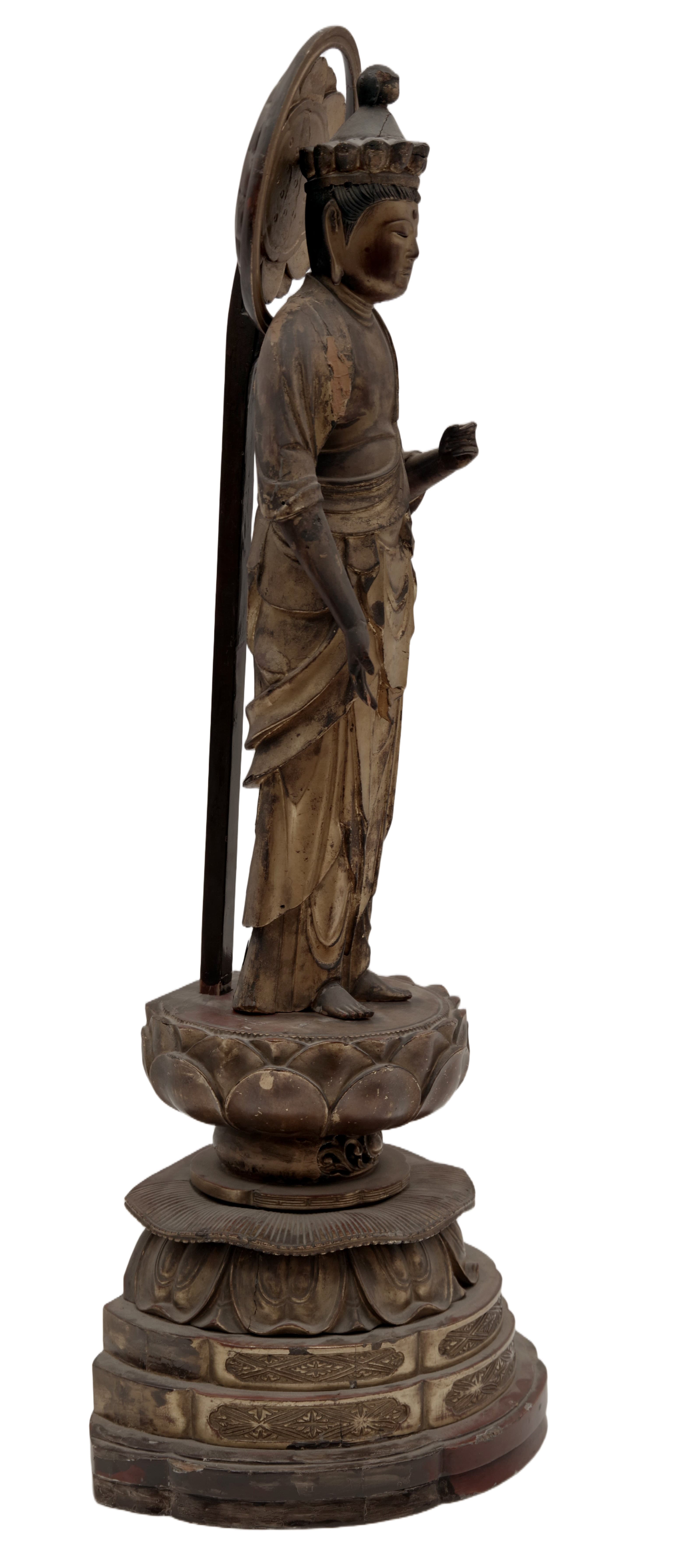 Jemně vyřezávaná dřevěná socha Jūichimen Kannon (Avalokiteshvary) — 3