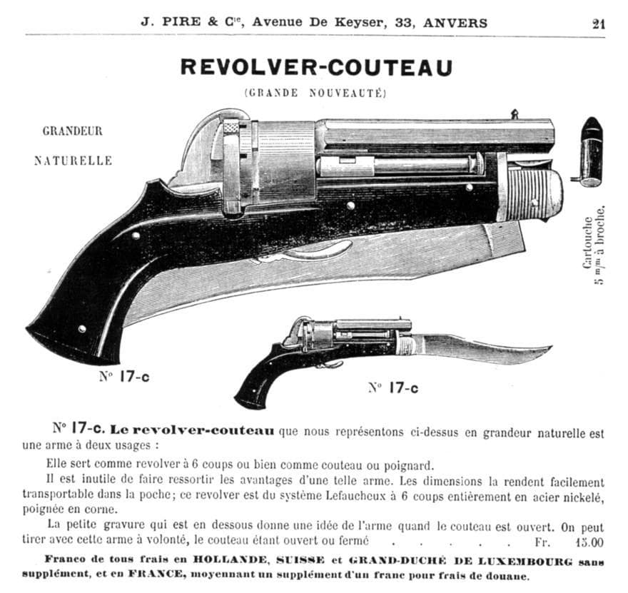 Revolver na kolíčkové náboje kombinovaný se zavíracím nožem, Jacques Sigaud & Barnerias  — 11