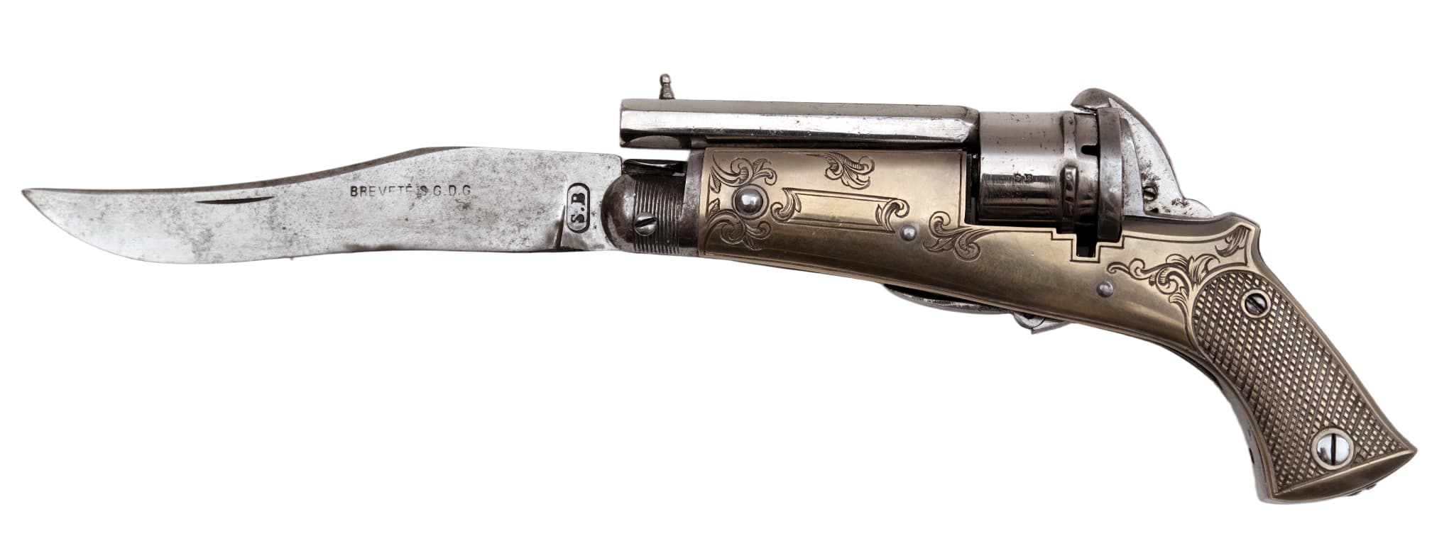 Revolver na kolíčkové náboje kombinovaný se zavíracím nožem, Jacques Sigaud & Barnerias  — 6
