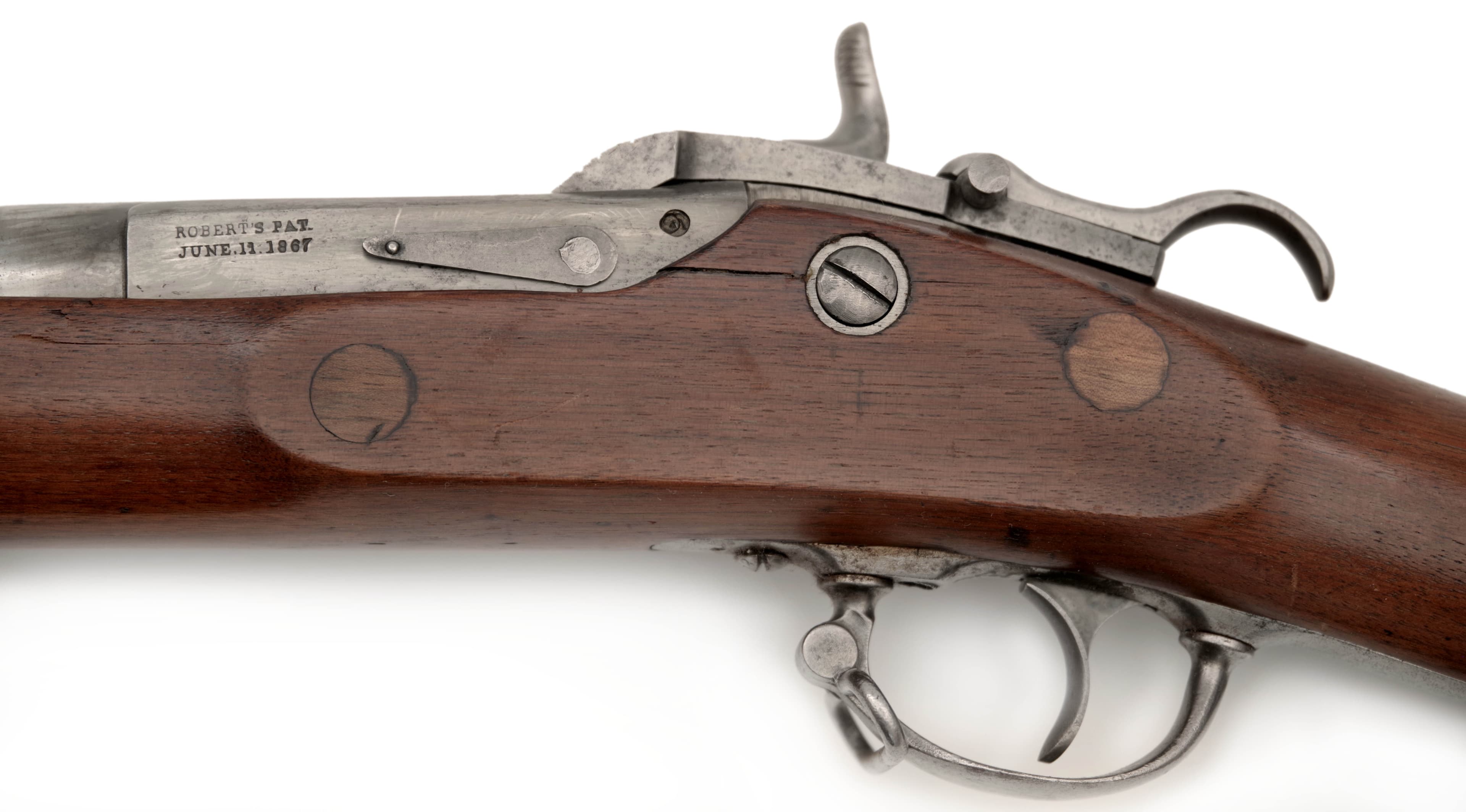 Vzácná pěchotní puška Amoskeag model 1863 (typ 2) konvertovaná na zadovku Roberts — 4